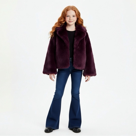 Habitual Girl Plum Purple Faux Fur Coat - Size 4/5 - Picture 2 of 12
